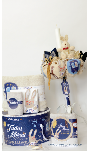 Lumanare de botez pentru baieti cu iepuras si denim, 65x4 cm, Blue Jeans Bunny 4